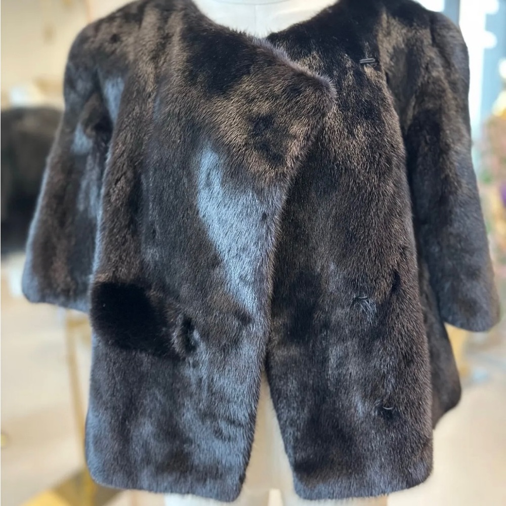 Black short mink fur coat